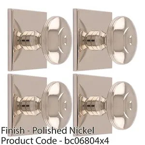 4 PACK - 32mm Round Cabinet Door Knob & 40x40mm Matching Backplate Polished Nickel Handle