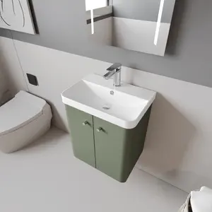 Wall Hung 2 Door Vanity Unit with Ceramic Sink - 500mm - Satin Green