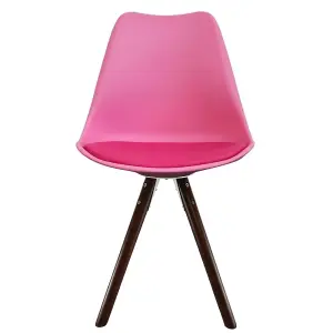 Soho Bright Pink Plastic Dining Chair with Pyramid Dark Wood Legs