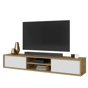 Elegant Frida 40 Floating TV Cabinet 1800mm in Oak Artisan & White - Modern Media Solution H320mm D360mm