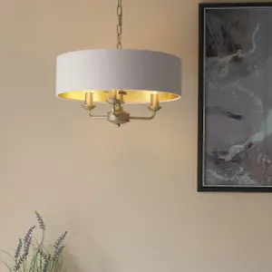 Ceiling Pendant Light - Champagne Paint & Blush Pink Fabric - 3 x 40W E14