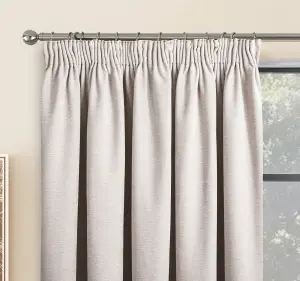 Home Curtains Camden Luxury Crushed Chenille Lined Blackout 65w x 72d" (165x183cm) Natural Pencil Pleat Curtains (PAIR)