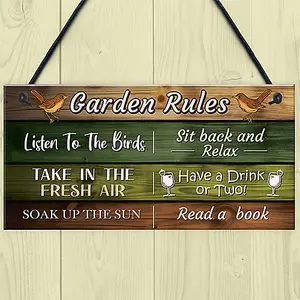 Red Ocean Garden Rules Novelty Sign Hanging Wall Fence Garden Signs and Plaques Garden Shed Sign Outdoor Decoration For Outside