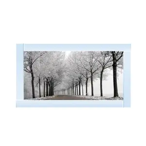 Trees in Winter Road Monochrome Glitter Liquid Wall Art