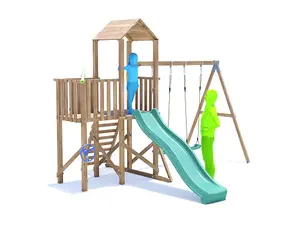 Dunster House Climbing Frame with Two Swings & Slide BalconyFort High Platform