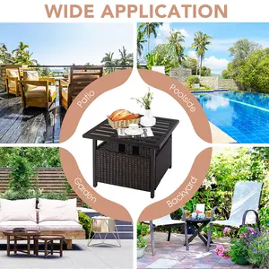 Costway Rattan Wicker Square Side Table Outdoor Garden Coffee Table w/ Umbrella Hole