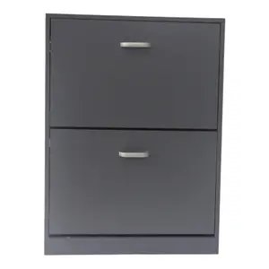 Grey SHOE CABINET 2 DRAWER STORAGE CUPBOARD