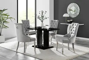 Furniturebox Imperia 4 Modern Black High Gloss Dining Table and 4 Grey Belgravia Chairs