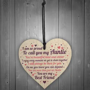 Red Ocean THANK YOU Auntie Christmas Gift Wooden Heart Plaque Sister Birthday Gifts For Her