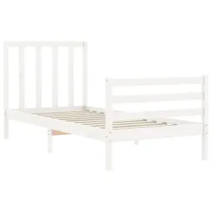 Berkfield Bed Frame with Headboard White Single Solid Wood