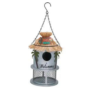 Funky Metal Silver Tiki Bar Bird Feeder Seed Nuts Wild Bird Garden Decor 14x25cm