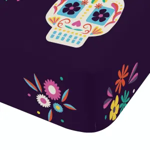 Catherine Lansfield Sugar Skull Fiesta Fitted Sheet Purple