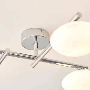 Polished Chrome Semi Flush Bathroom Ceiling Light & Opal Glass Shade - Four Bulb