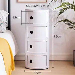 White Cylindrical Multi Tiered Plastic Bedside Storage Drawers Unit Drawer Bedside Chest 76cm H