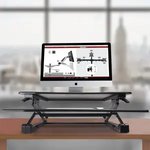 Duronic DM05D2 Sit-Stand Desk Workstation, Desk Convertor, Manually Height Adjustable 14-50cm,  90x59cm Platform - black