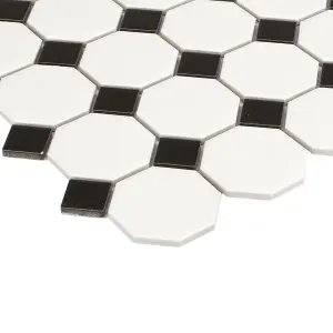 Blizi Black & white Ceramic Mosaic tile sheet, (L)295mm (W)295mm