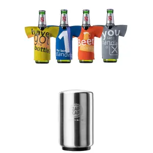 Dexam CellarDine ZapCap Bottle Opener & 4 Novelty T-shirt Bottle Cooler