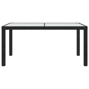 Berkfield Garden Table 150x90x75 cm Tempered Glass and Poly Rattan Black