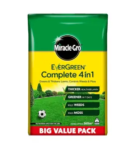 Miracle-Gro Evergreen Complete Lawn Feed Weed Moss Killer 4in1 360m2 12.6kg Bag