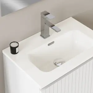 Banyetti Linea Matt White Ribbed Wall Hung Vanity Unit 800mm x 390mm