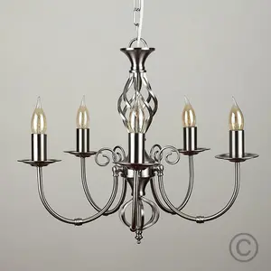 ValueLights Memphis Traditional Style Satin Nickel Barley Twist 5 Way Ceiling Light Chandelier