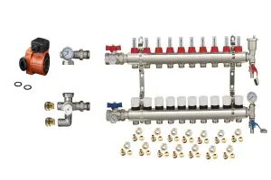 Warmer System Underfloor Heating 10 Port PSW Manifold with Manual Pump and Blending Valve Set