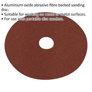 25 Pack of 125mm Fibre Backed Sanding Discs - 60 Grit Aluminium Oxide for Wood and Metal