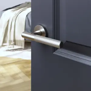 GoodHome Irus Brushed Nickel effect Round Latch Door handle (L)150mm, Pair