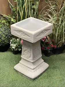 Large Wide Sandstone Birdbath with Square Bowl