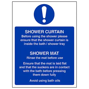 Shower Curtain Bathroom Safety Sign - Adhesive Vinyl - 200x300mm (x3)