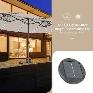 Costway 4.5m Double-Sided Patio Parasol with Stand Outdoor Twin Market Umbrella w/ Solar LED Lights