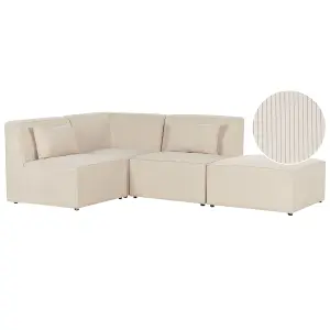 Right Hand 3 Seater Modular Jumbo Cord Corner Sofa with Ottoman Beige LEMVIG