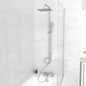 Nes Home Exposed Square Shower Thermostatic Mixer Tap, Handset & Riser Rail Kit