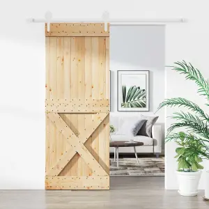 Berkfield Sliding Door with Hardware Set 90x210 cm Solid Wood Pine