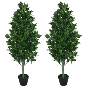 Pair of 120cm (4ft) Artificial Topiary Bay Trees Pyramid Cones - Extra Large