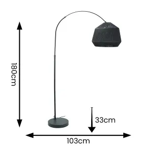 ValueLights Louis Black Arched Curved Floor Lamp with Black Paper Lamp Shade