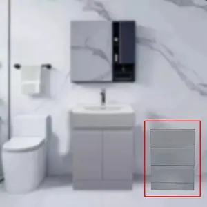 Handleless High Gloss Light Grey 3 Drawer Bathroom Storage Cabinet