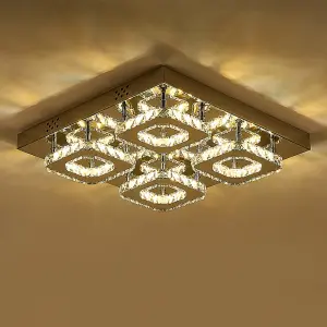 Square Large Glamourous Crystal Chrome effect LED Ceiling Light Fixture 42x42 cm, Dimmable