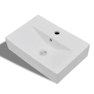 Ceramic Bathroom Sink Basin Faucet/Overflow Hole White Rectangular