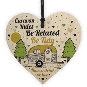 Red Ocean Caravan Rules Novelty Hanging Handmade Wooden Heart Plaque Caravan Accessories Retirement Gifts