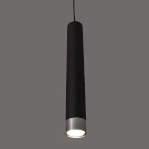 Luminosa Tuba Straight Bar Pendant Ceiling Light Black, Chrome 60cm