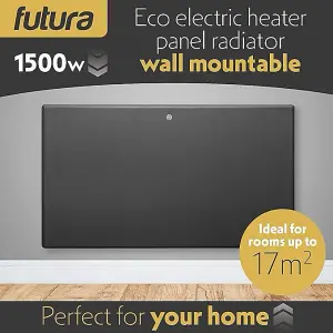 Futura Electric Panel Heater 1500W Eco Radiator Grey Wall Mounted & Freestanding Thermostat Control & Setback Timer Lot 20