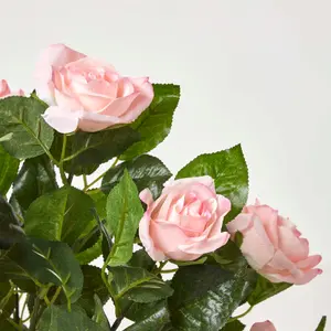 Homescapes Pink Potted Rose Tree Artificial Plant with lifelike green leaves and single trunk, 90 cm