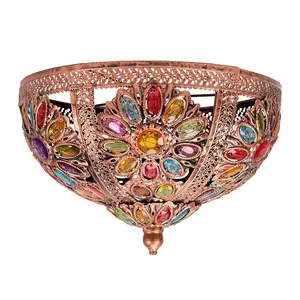 ValueLights Samia Moroccan Bazaar Style Bronze Uplighter Easy Fit Ceiling Light Shade with Multi Coloured Jewels