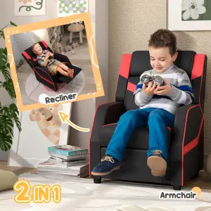 AIYAPLAY 2 in 1 Kids Armchair Recliner, PU Leather, for 3-9 Years Old, Black