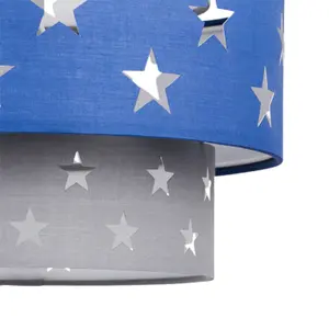 First Choice Lighting Pair of Navy Blue and Grey Star Two Tier Light Shades