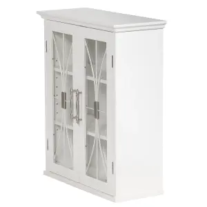 Teamson Home Bathroom Wall Cabinet, Wooden Cabinet with 2 Doors, Glass Doors, Bathroom Storage, White