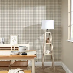 Traditional Check Wallpaper In Cream And Blue