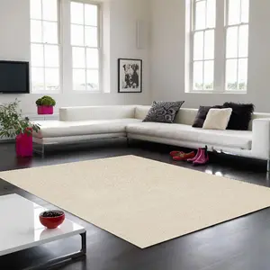 Ivory Plain Shaggy Modern Easy To Clean Living Room Bedroom & Dining Room Rug-200cm X 290cm