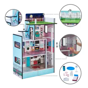 Teamson Kids Dreamland Barcelona Dollhouse with 10 Accessories, Turquoise/Black